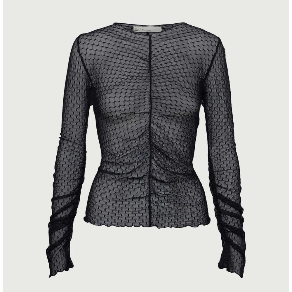 Oak + Fort Elegant Black Ruched Sheer Top